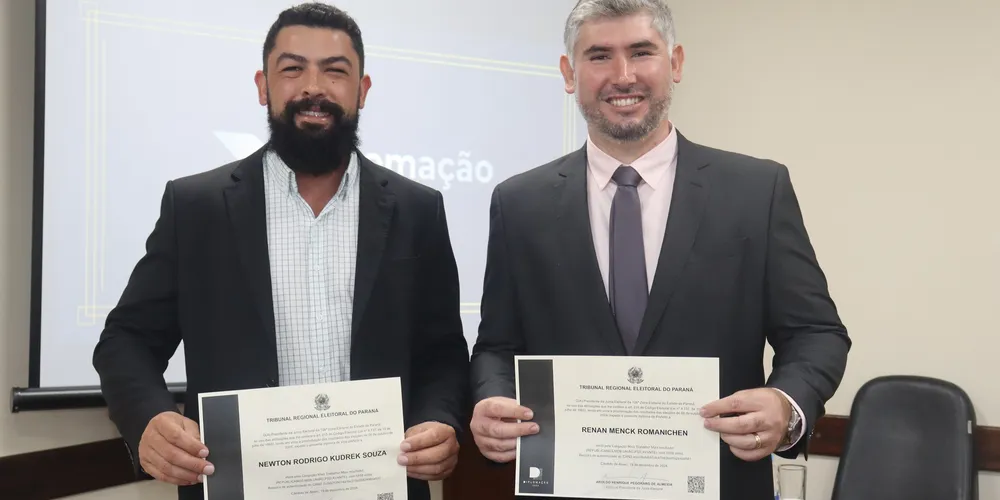 Renan Romanichen (PSD) e seu vice Newtton Rodrigo (PSD) foram diplomados pelo TRE-PR