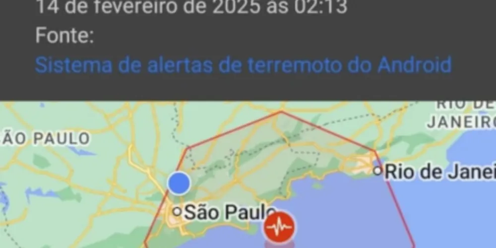 A notificação mostrava possíveis tremores, com magnitudes diferentes, na região de Ubatuba (de magnitude 4,4) e na Baixada Santista (de magnitude 5,5)