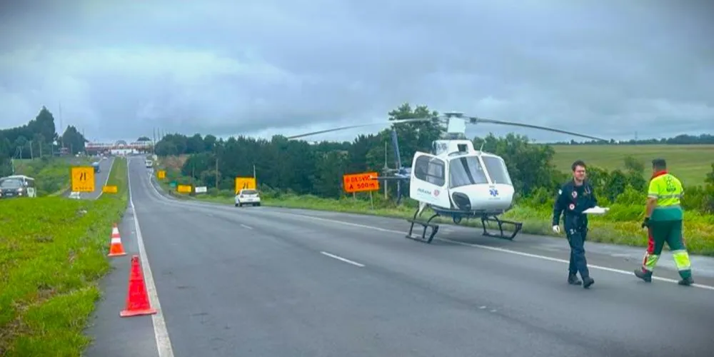 Helicóptero do Samu foi até o local do acidente e atendeu a vítima