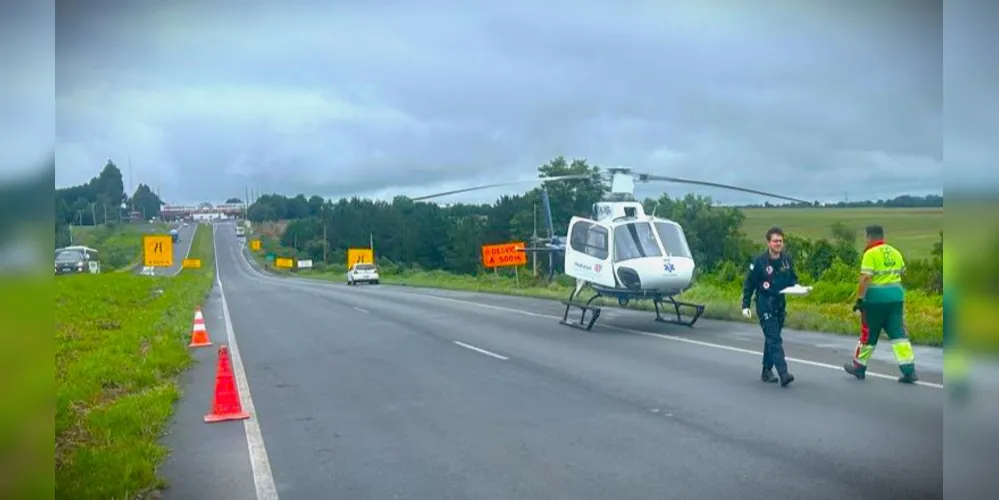 Helicóptero do Samu foi até o local do acidente e atendeu a vítima