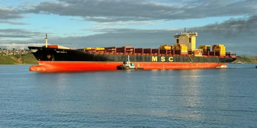 Navio faz parte da linha internacional de contêineres Carioca, que conecta a costa leste da América do Sul com a Ásia