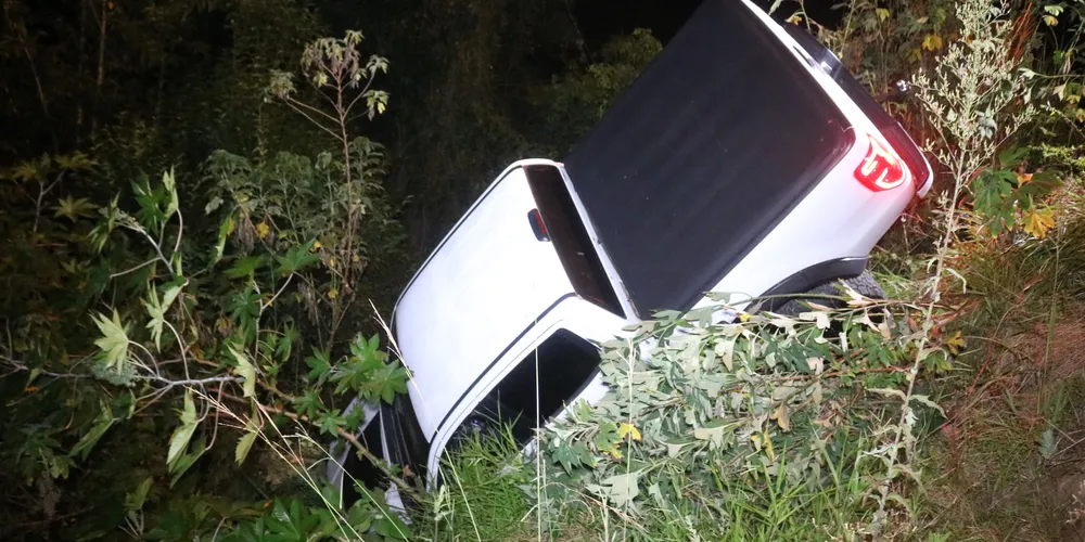 Possível falta de freio faz caminhonete parar em vala