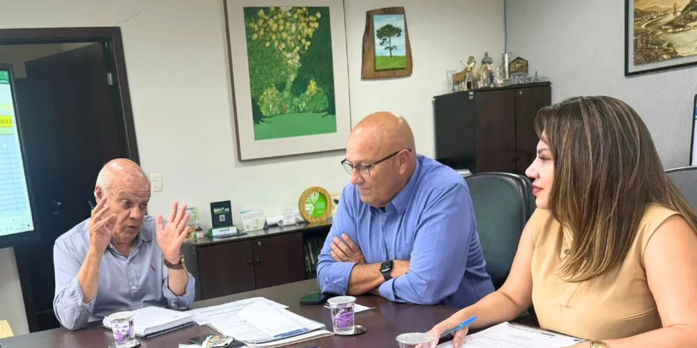 O secretário Natalino Avance, o deputado estadual Luiz Cláudio Romanelli e a prefeita Dayane Sovinski se reuniram nessa terça-feira (25)