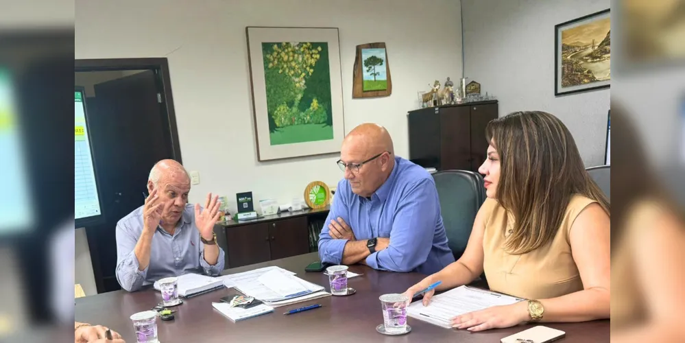 O secretário Natalino Avance, o deputado estadual Luiz Cláudio Romanelli e a prefeita Dayane Sovinski se reuniram nessa terça-feira (25)