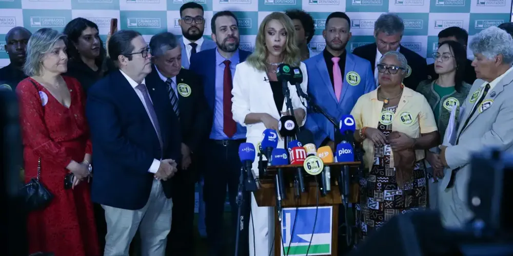 Deputada Érika Hilton (PSOL-RJ) juntamente com aliados do parlamento