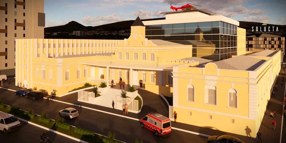 Projeção mostra como deve ficar a nova torre da Santa Casa