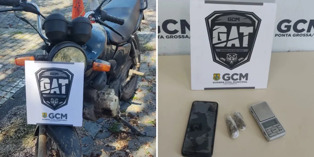 Motocicleta e droga foram apreendidas