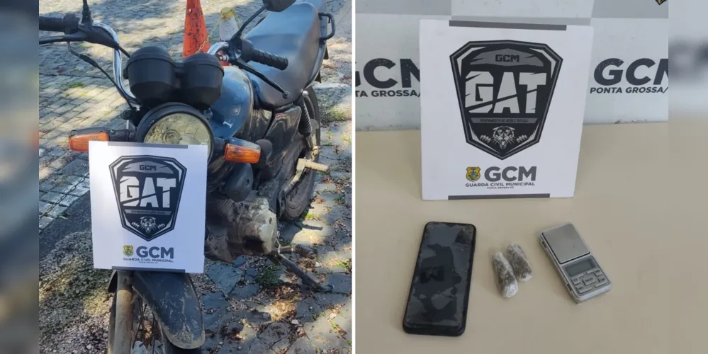 Motocicleta e droga foram apreendidas