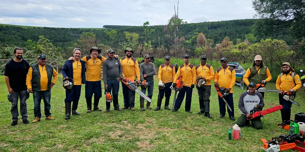 Técnicos do Instituto Água e Terra e voluntários da Iniciativa Campos Gerais fizeram o corte de pinus em área equivalente a 28 campos de futebol