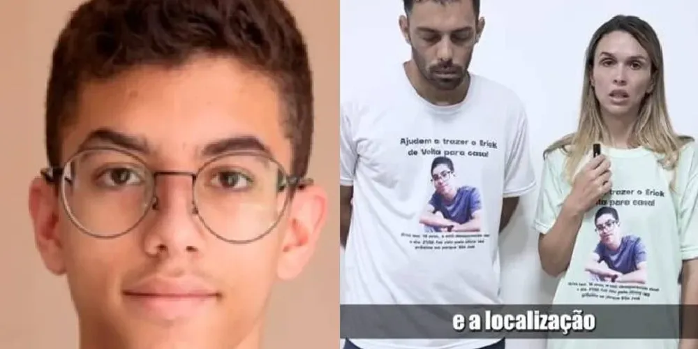 Erick Rian Duarte Santos, de 16 anos, foi visto pela última vez no dia 21 de fevereiro