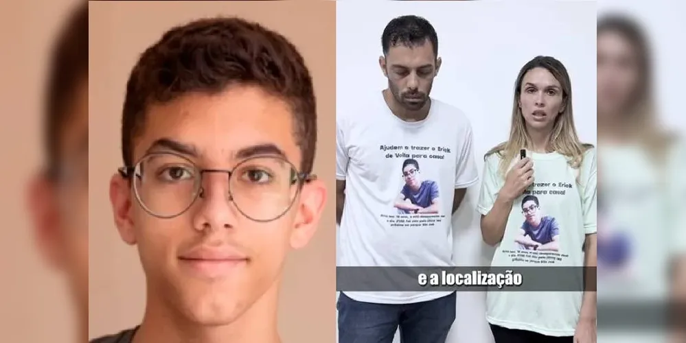 Erick Rian Duarte Santos, de 16 anos, foi visto pela última vez no dia 21 de fevereiro