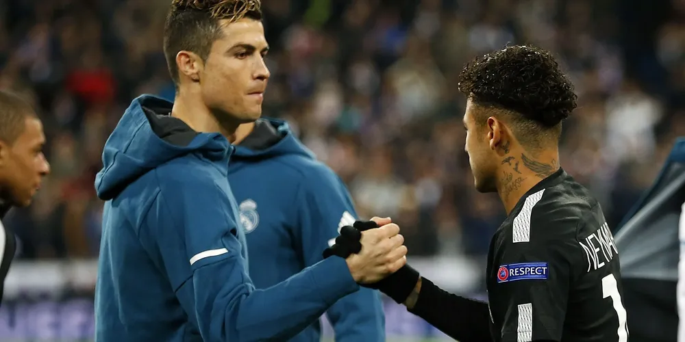 Cristiano Ronaldo e Neymar por Real Madrid em PSG pela Champions League em 2018