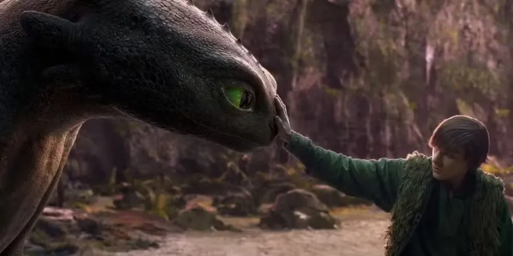 Foto do trailer do filme, com Banguela e Soluço