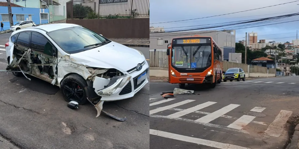 Imagem ilustrativa da imagem Batida entre ônibus da VCG e Ford Focus deixa veículo destruído em PG