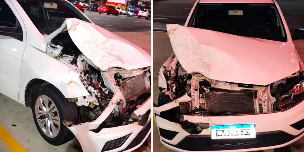 Carro modelo Voyage ficou com a parte da frente danificada