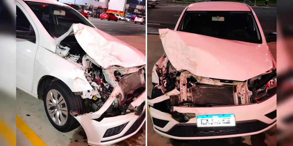 Carro modelo Voyage ficou com a parte da frente danificada