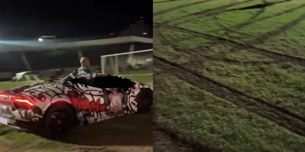 Estádio teve a grama parcialmente destruída pelas derrapagens