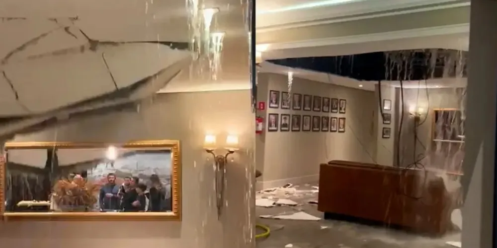 Parte do teto do local cedeu