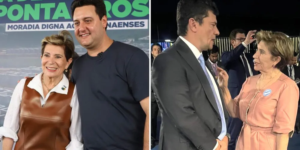 Elizabeth Schmidt ao lado de Ratinho Jr. e Sergio Moro