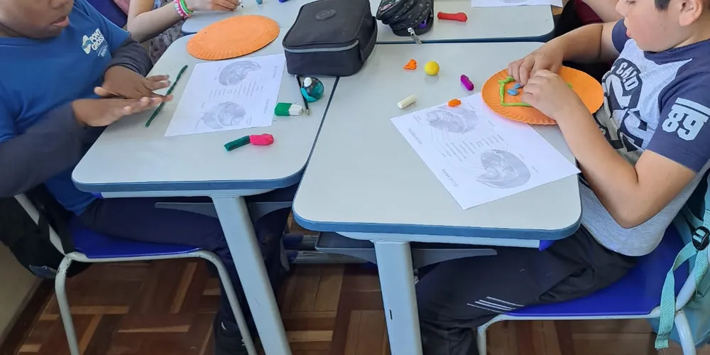 Os alunos realizaram atividades práticas utilizando massinha de modelar