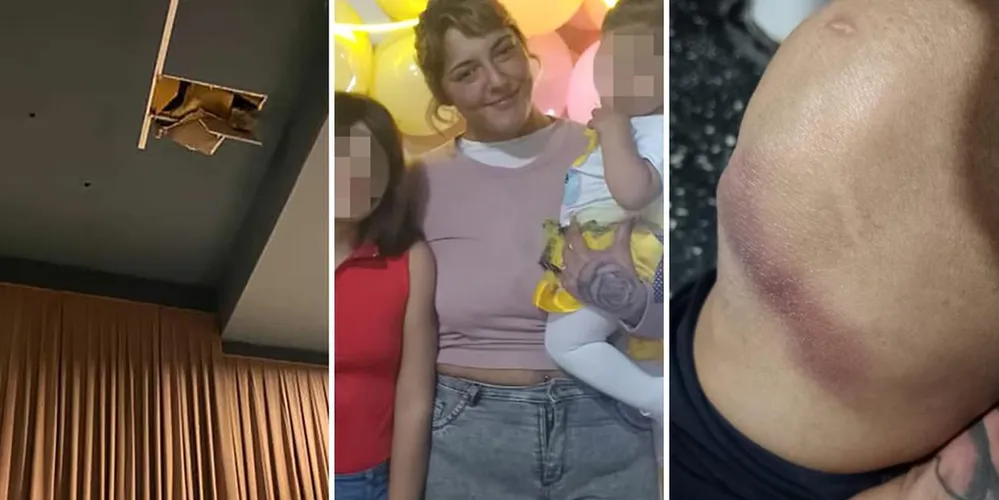 No cinema, Fiamma foi atingida no ombro, nas costas, no joelho e no tornozelo.