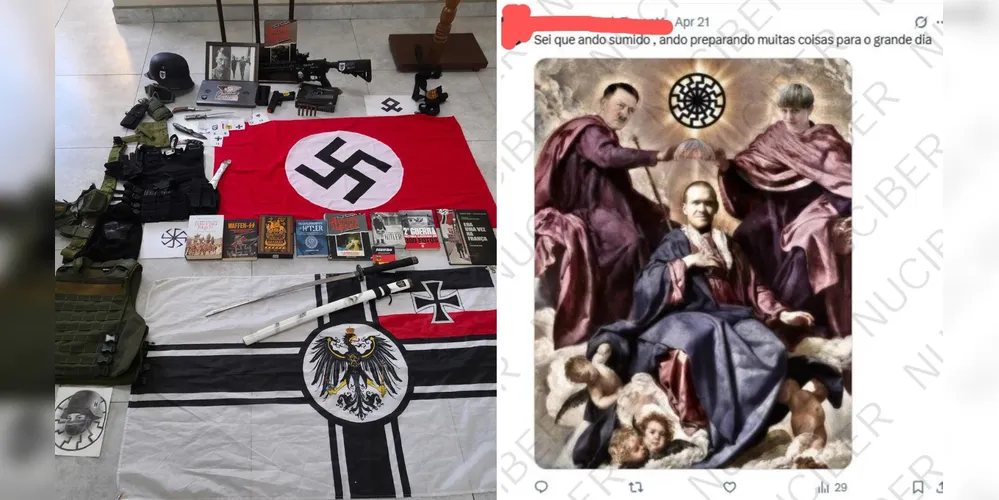 Material apreendido e posts divulgados