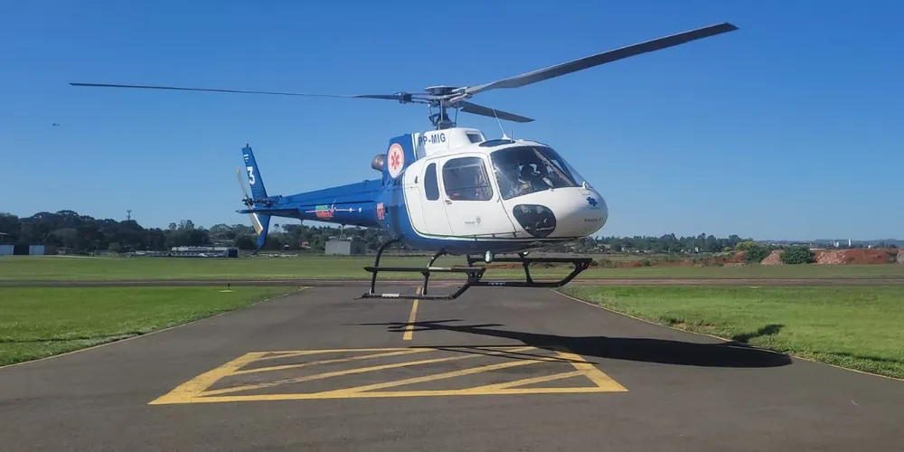 Helicóptero do SAMU foi acionado para atender à vítima gravemente ferida