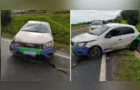 Motorista sai ileso após bater e capotar carro em Carambeí