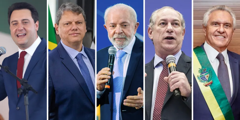Na imagem: Ratinho Jr., Tarcísio de Freitas, Luiz Inácio Lula da Silva, Ciro Gomes e Ronaldo Caiado
