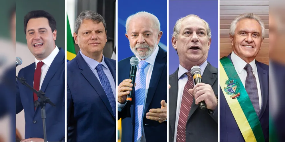Na imagem: Ratinho Jr., Tarcísio de Freitas, Luiz Inácio Lula da Silva, Ciro Gomes e Ronaldo Caiado