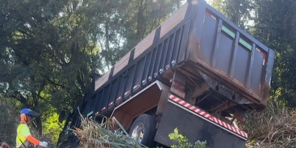 Caminhão sai da via e colide com árvore na PR 445
