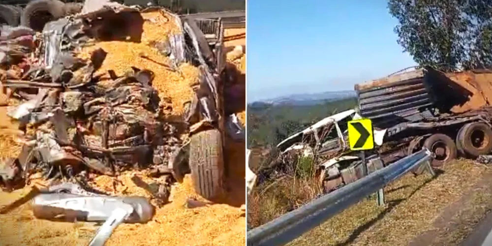 Parte da carga transportada por um dos veículos se espalhou pela rodovia