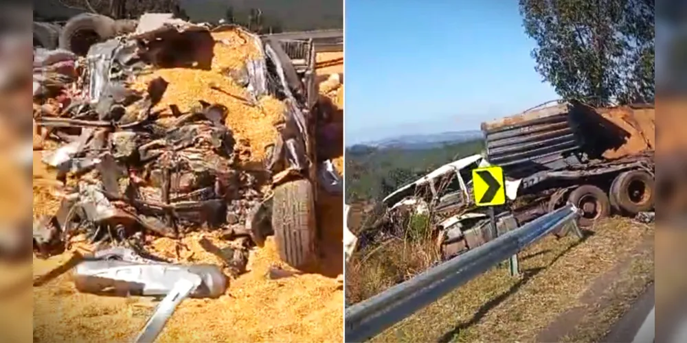 Parte da carga transportada por um dos veículos se espalhou pela rodovia