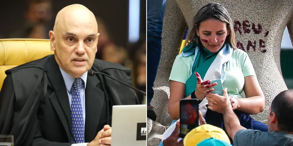 Alexandre de Moraes (à esquerda) e Débora Rodrigues dos Santos (à direita)