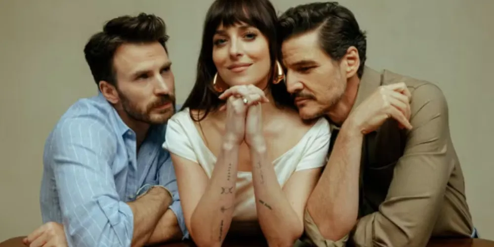 Chris Evans, Dakota Johnson e Pedro Pascal estrelam 'Amores Materialistas'
