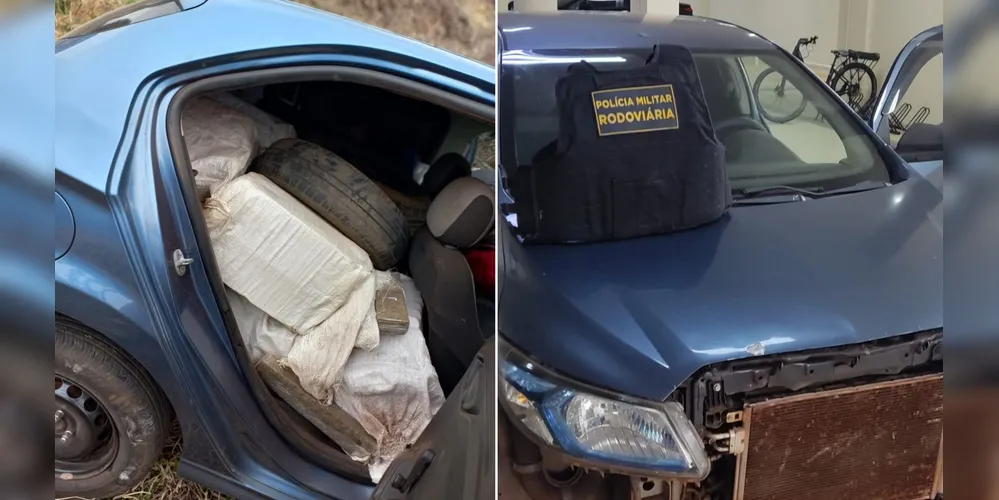 O carro e a droga foram aprendidos, mas o condutor não foi localizado