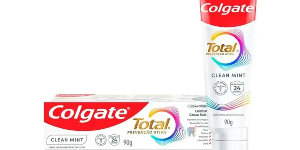 O produto é o creme dental Colgate Total Prevenção Ativa Clean Mint