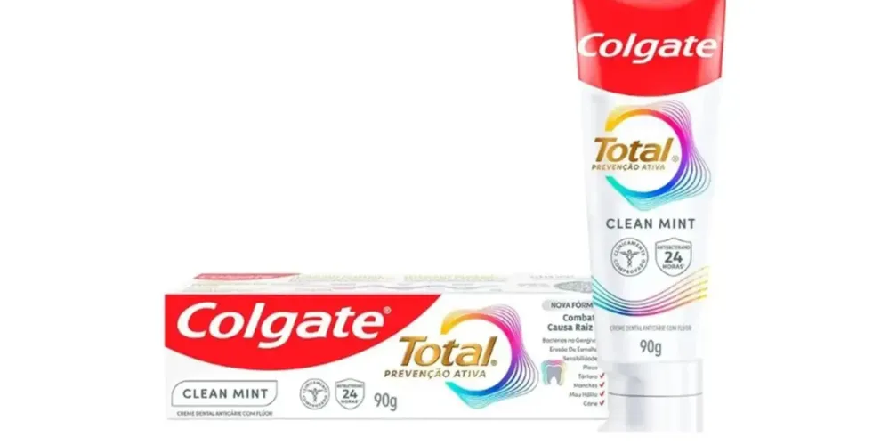 O produto é o creme dental Colgate Total Prevenção Ativa Clean Mint