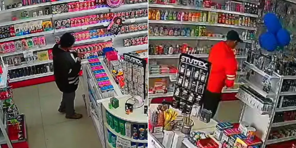 Homem e mulher escondem os produtos por dentro de suas roupas