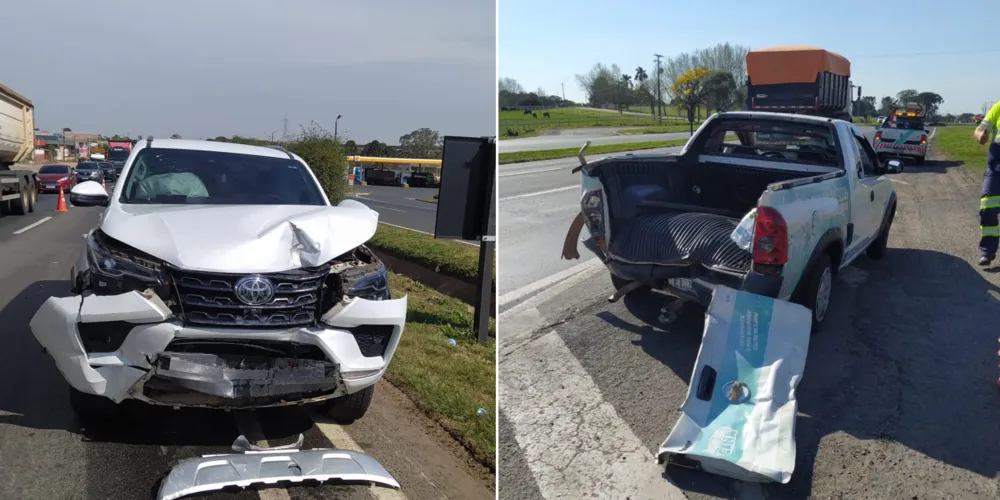 Uma Toyota Hilux SW4 colidiu na traseira de uma Chevrolet Montana