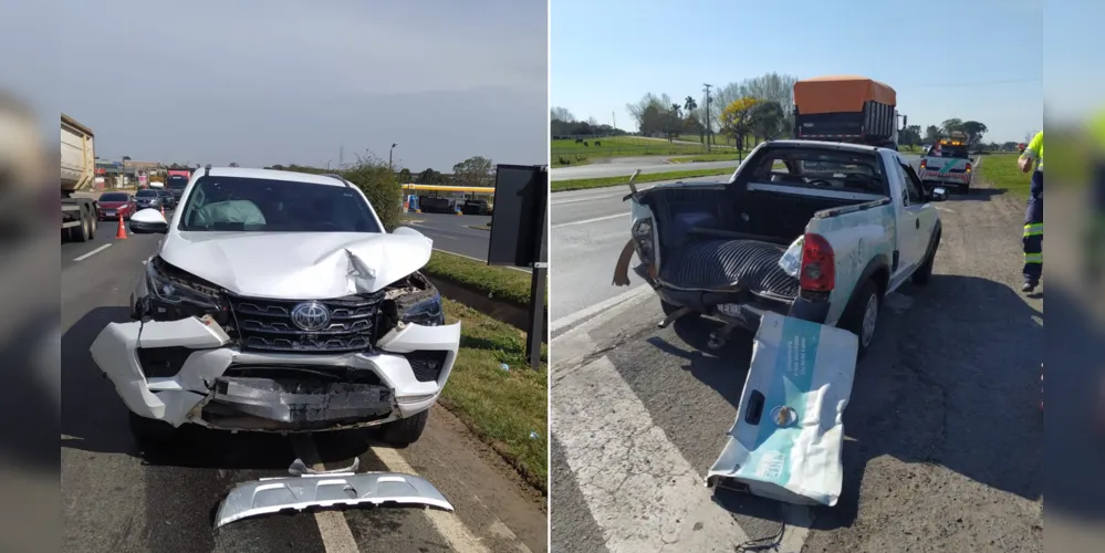 Uma Toyota Hilux SW4 colidiu na traseira de uma Chevrolet Montana