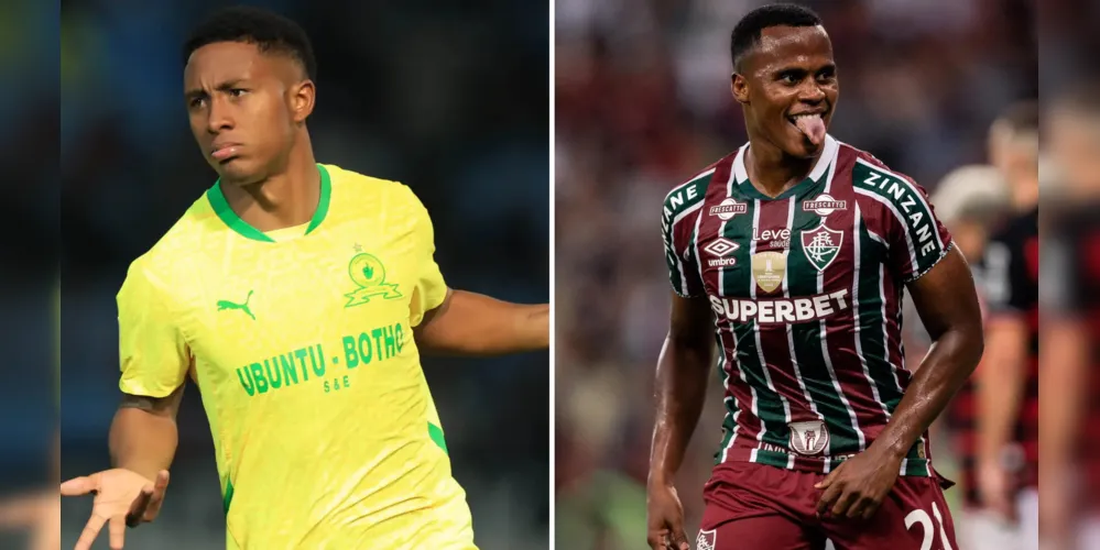 Lucas Ribeiro, único brasileiro no Sundowns e Jhon Arias, craque do Fluminense e titular no jogo de hoje