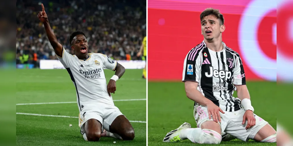 Vini Jr. e Francisco Conceição, atacantes de Real Madrid e Juventus