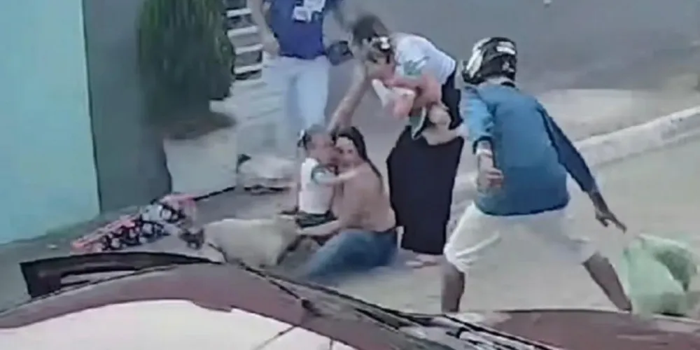 Mãe segura filha em tentativa de impedir ataque de pitbull