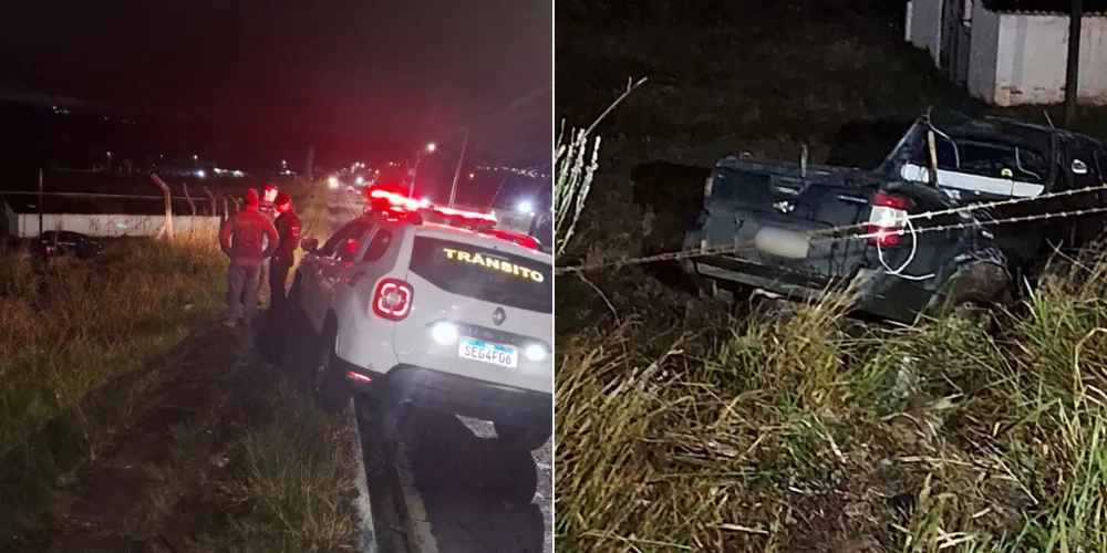 Uma Chevrolet Montana, seguia sentido Centro/bairro, quando acabou colidindo contra uma cerca de arame