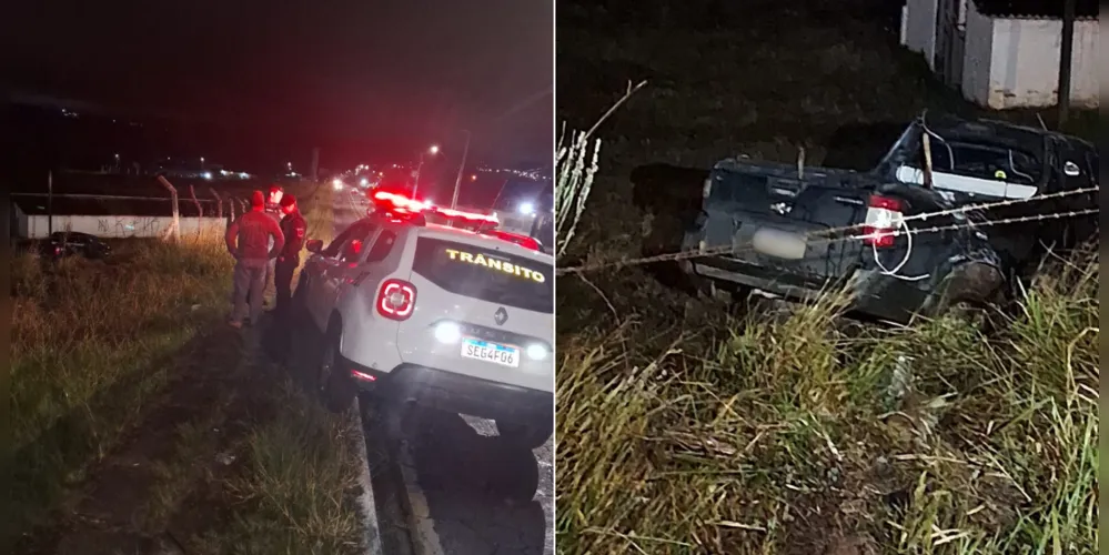 Uma Chevrolet Montana, seguia sentido Centro/bairro, quando acabou colidindo contra uma cerca de arame