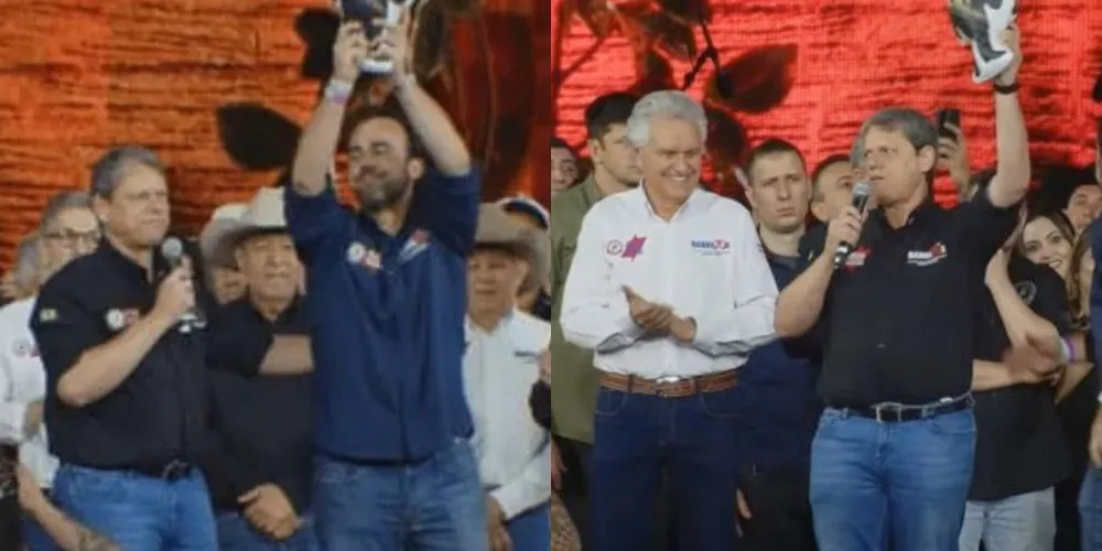 Com boneco do ex-presidente, Tarcísio defendeu Bolsonaro