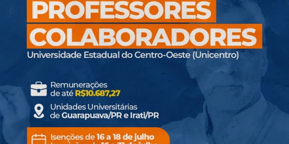Imagem ilustrativa da imagem Unicentro abre processo seletivo para professores colaboradores; salários chegam a R$ 10,6 mil
