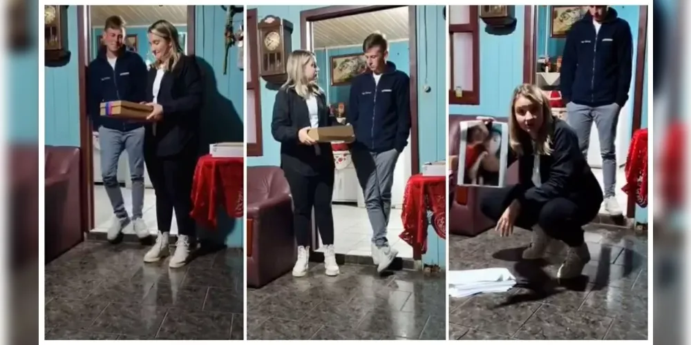 A esposa reuniu a família para fazer um anúncio e, na gravação, é possível ver todos entusiasmados para saber a novidade