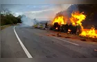 Caminhão pega fogo e motorista morre em grave acidente em Tibagi; veja vídeo